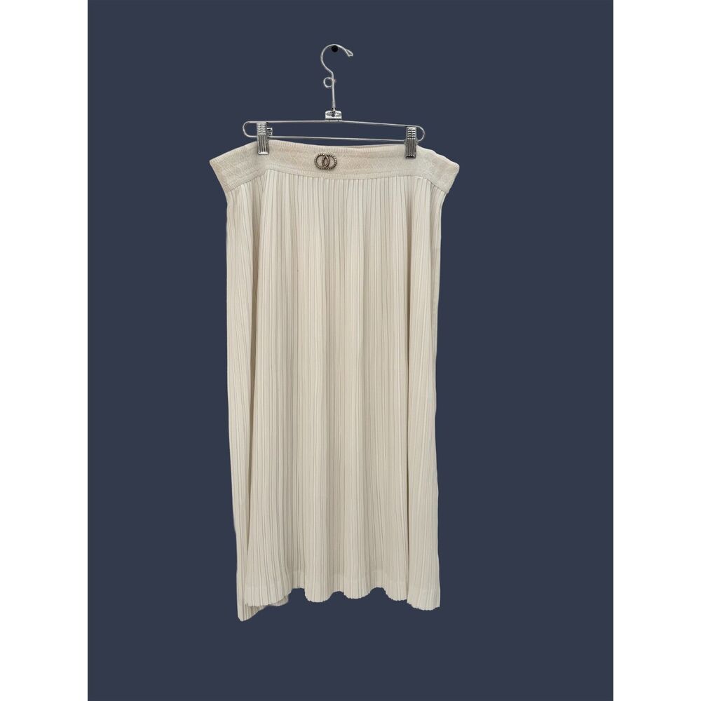 Ivory Pleated Maxi Skirt Ring Buckle Detail Elastic Waist Sz XL